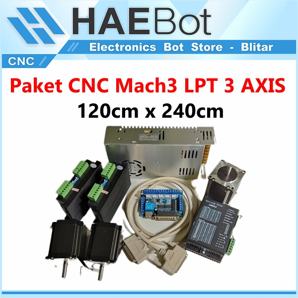 [HAEBOT] Paket CNC Mach3 LPT Set 3 Breakout Pararel DM542 Nema 23 1.89Nm Plasma Stepper PSU LPT Router Engraver 24V 15A Elektronik Mesin Ukir Driver Motor Set Mach 3