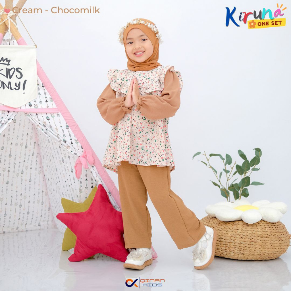 Afsheenastore - Kiruna Oneset Setelan Celana Anak Perempuan Motif Crinkle