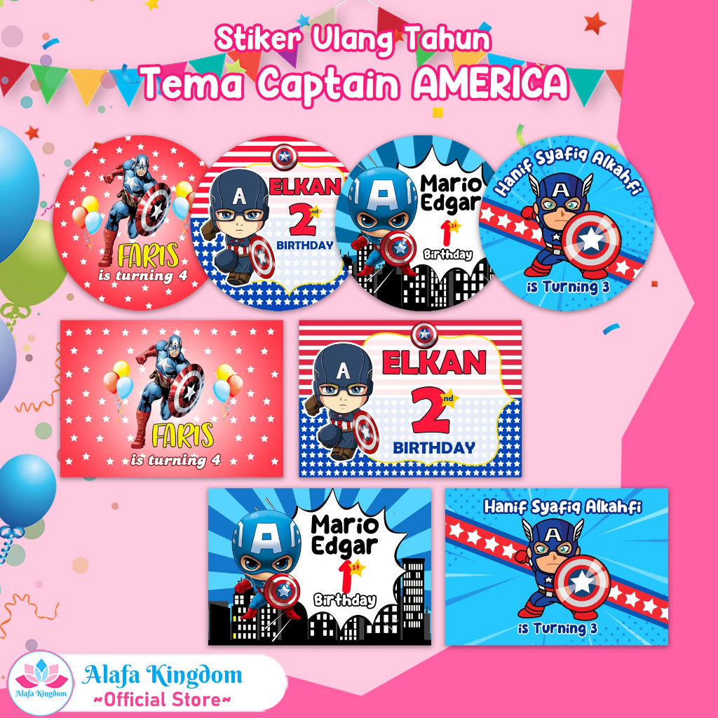 

[alafakingdom] Stiker Ultah Captain Amerika | Stiker Bulat Ulang Tahun Anak | Stiker Ultah Birthday Marvel Captain America