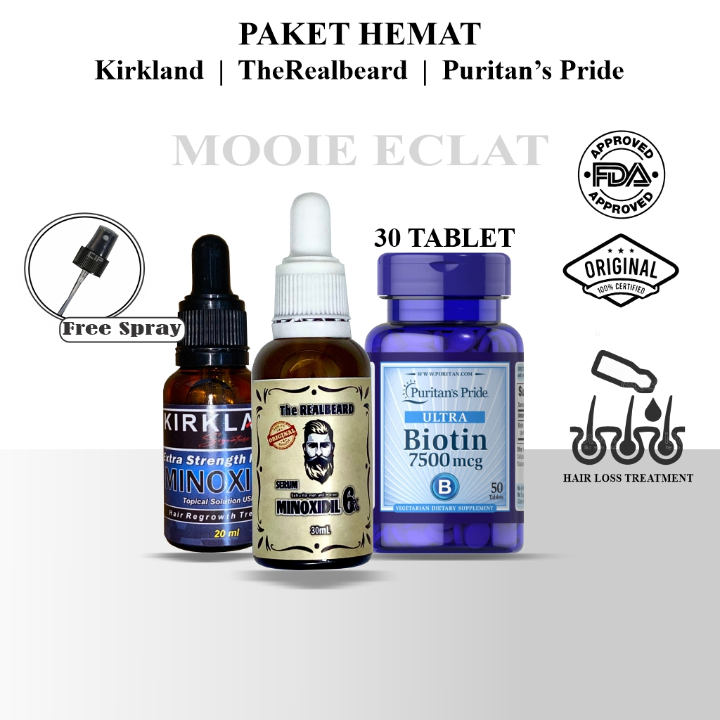 [ Free Spray ] MINOXIDIL KIRKLAND MINOXIDIL THEREALBEARD SERUM DAN 30 Tablet BIOTIN PENUMBUH RAMBUT BREWOK