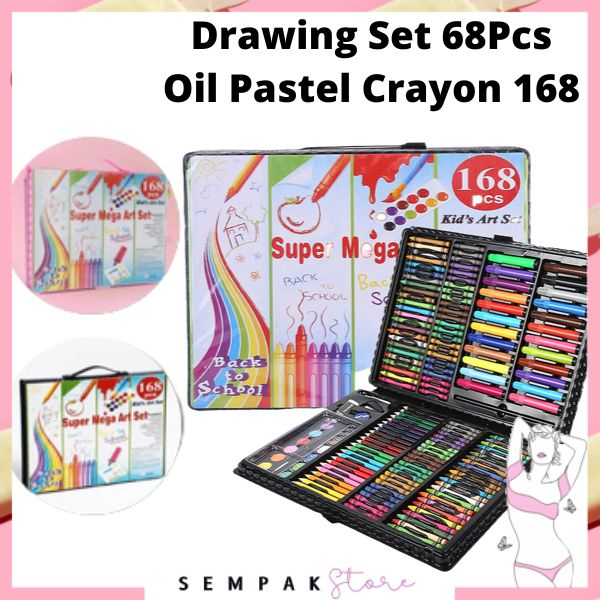 SS Drawing Set 168Pcs Oil Pastel Crayon 168 IN 1 Set Krayon Mewarnai dan Melukis Lengkap dengan Cat Air Alat Mewarnai Anak Anak Bentuk Koper