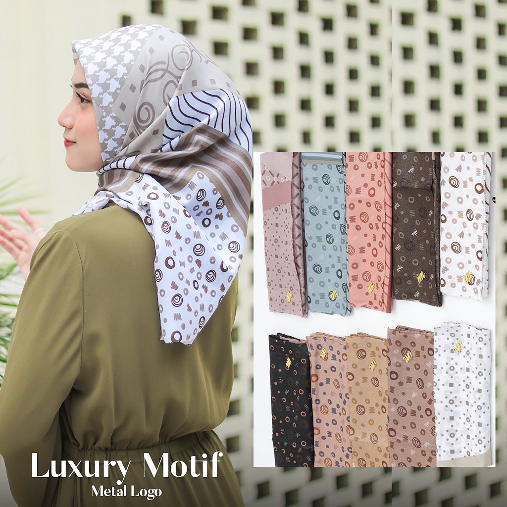 Jilbab Segiempat LUXURY PRINT UMAMA kode YB motif bahan Cotton Lurex original premium