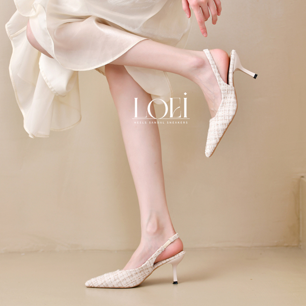 Tweed High Heels Wanita Import Sepatu Hak Tinggi Pesta 8283