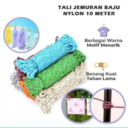 TALI JEMURAN BAJU 10 METER TALI TAMBANG 10 METER SERBAGUNA TALI IKAT BARANG NILON LAUNDRY ROPE NYLON
