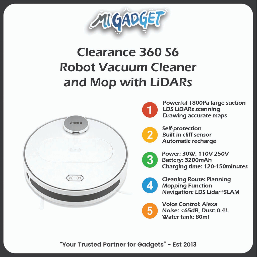 Clearance 360 S6 Robot Vacuum Cleaner and Mop with LiDARs 1800Pa