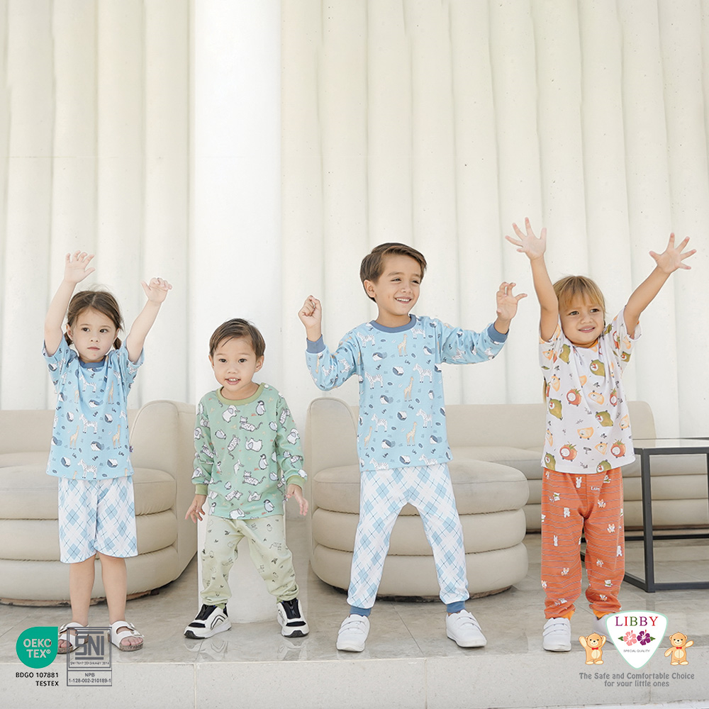 [TOMS] [BUNDLE HEMAT 3stel] [2L XL XXL] LIBBY (3stel) Oblong Pendek (Kancing Bahu) + Celana Panjang PRINT Big Size SML Besar (24-40bln)