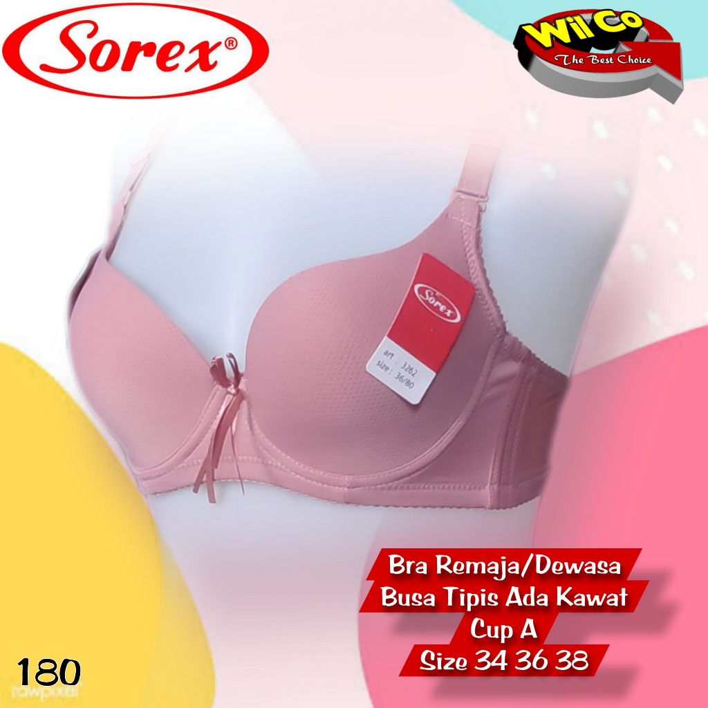 K180 - BRA/BH WANITA SOREX BUSA TIPIS ADA KAWAT DUA PENGAIT SIZE 34-38 CUP A