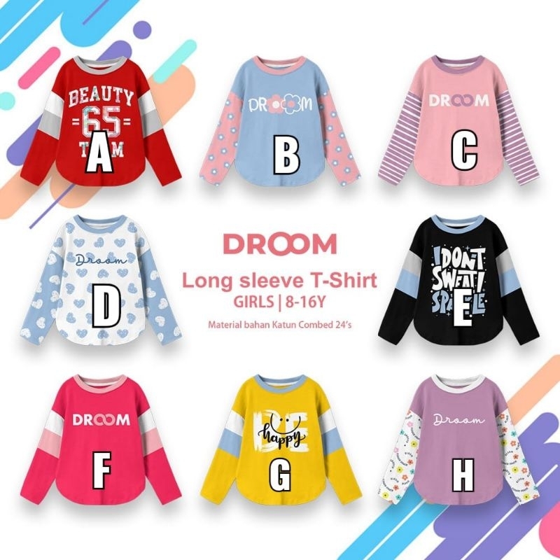 Kaos atasan lengan raglan reglan panjang longsleeve slub t shirt anak cewek paddle kids droom girl s
