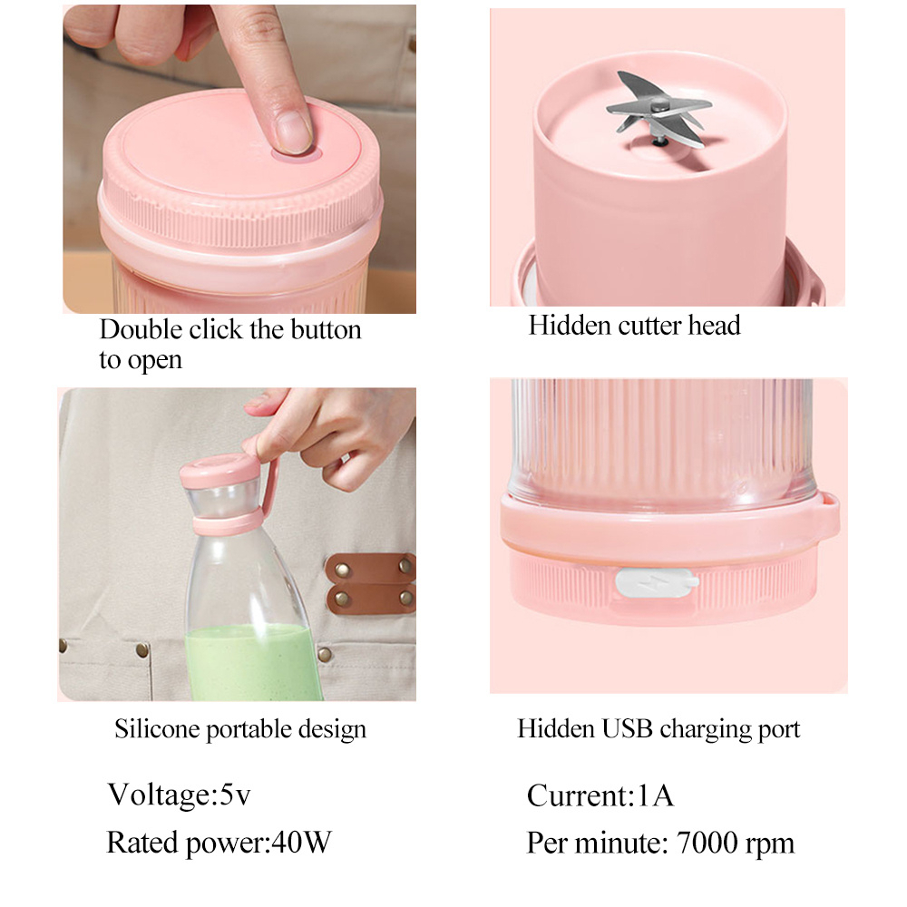 Blender Portable Mini Juicer Rechargeable 1300mAh 380ml - D10294 - Pink