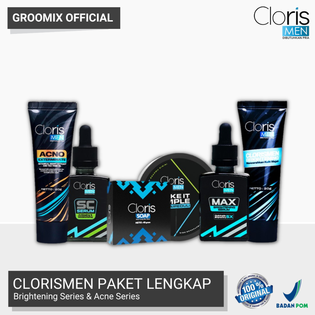 Paket Perawatan Wajah Pria Clorismen Skincare Brightening Acne Cowok Cloris Men Official C12