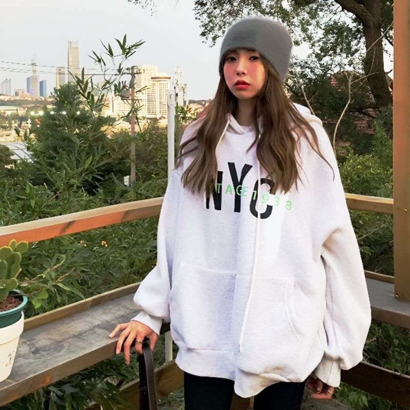 (S - 6XL) Hoodie NYC New York Cute Korean Style BIGSIZE S M L XL XXL 3XL 4XL 5XL XXXXL Jumbo Pria Wanita OVERSIZE Boy Girl Harajuku Street Wear Baby Blue Sky Biru Muda Mint Sage Green Kuning Pink Fuschia