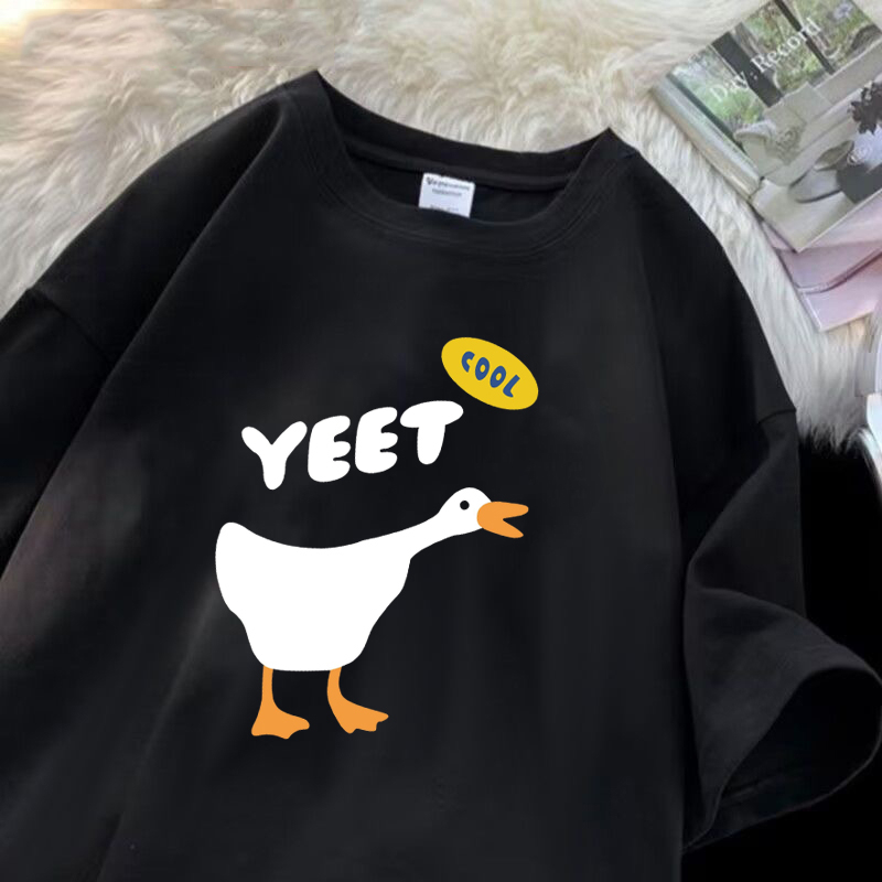 RDGF kemeja leher bulat pakaian sederhana kaos cetak bebek kaos hitam  PRIA &amp; WANITA (UNISEX)