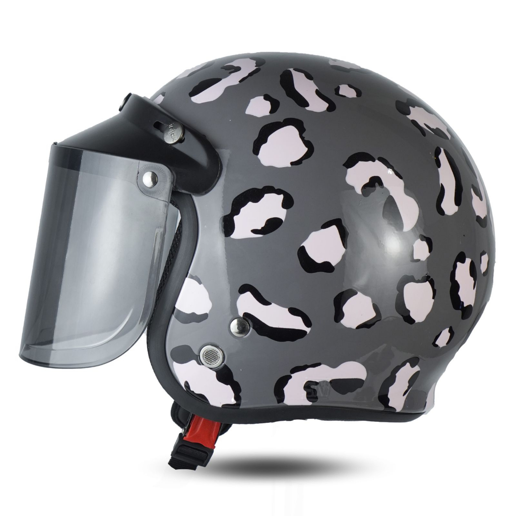 Helm Bogo Dewasa Aesthetic Wanita SNI Premium Leopard Grey