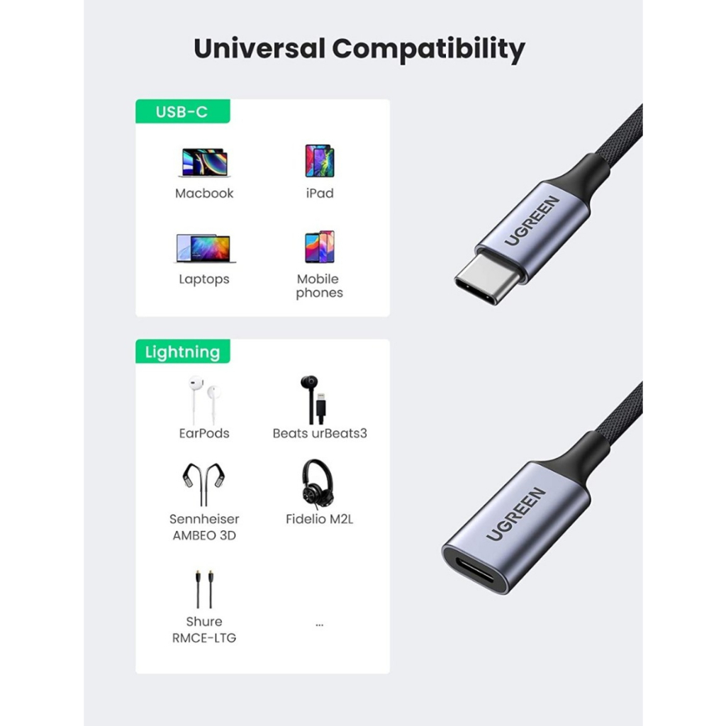 UGREEN Converter Type C To Earphone Jack Lightning MFI Adapter OTG Audio + Call Open Mic iPhone 12 13 Pro Max 70953
