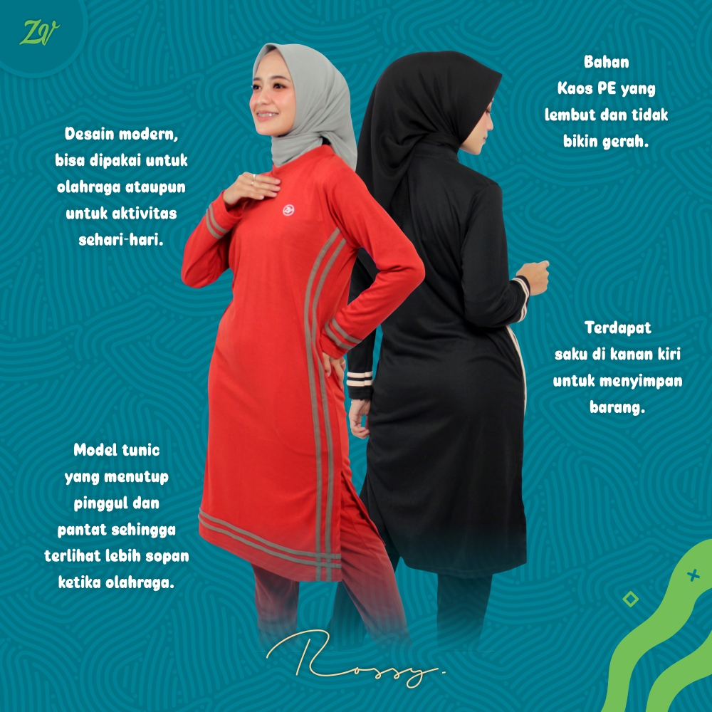 Rossy Set Olahraga l Pakaian Olahraga Muslimah l Sportwear Zaneva l Olahraga Lari Bersepeda Workout Jogging