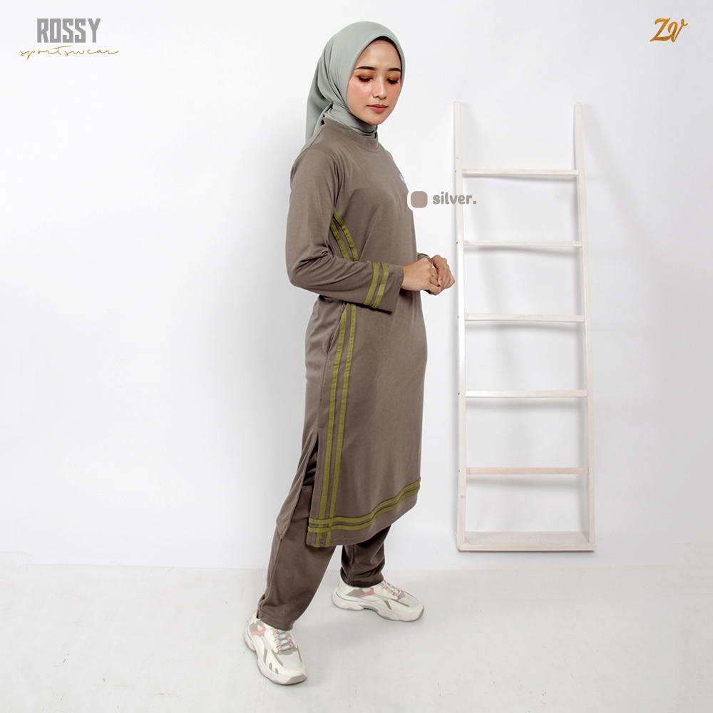 Rossy Set Olahraga l Pakaian Olahraga Muslimah l Sportwear Zaneva l Olahraga Lari Bersepeda Workout Jogging