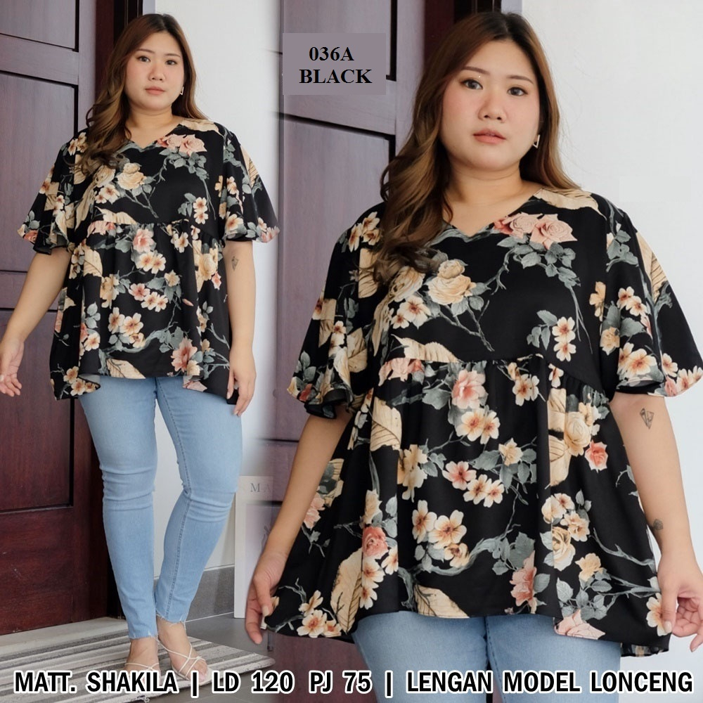 036 Blouse wanita motif bunga cantik ukuran jumbo Allsize fit to 3XL murah simple nyaman V Neck blus