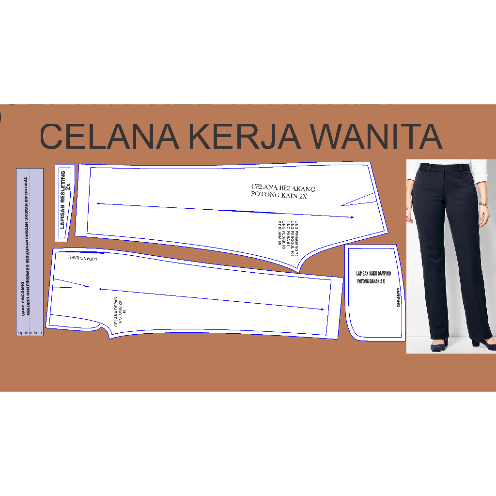 POLA JAHIT CELANA KERJA WANITA POLA INSTAN
