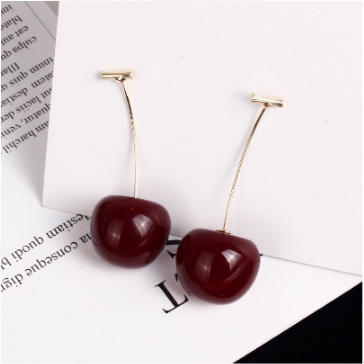 DHIO - 1 Pasang Anting Panjang Desain Cherry 3 Warna Bahan Alloy Untuk Aksesoris Perempuan