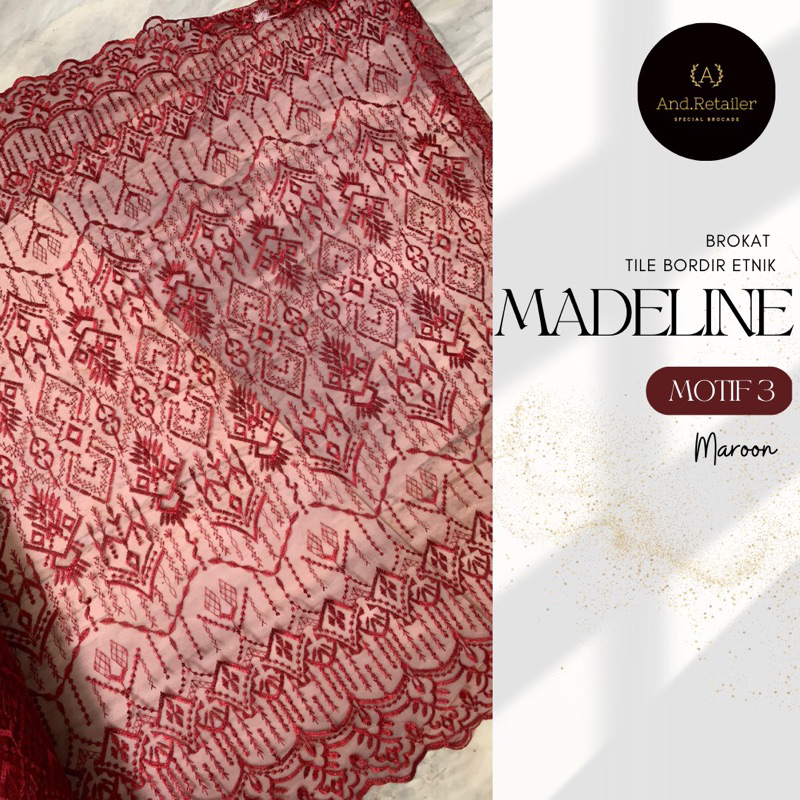 Bahan Kain Kebaya Brokat Tile Madeline motif3 Warna Merah Maroon