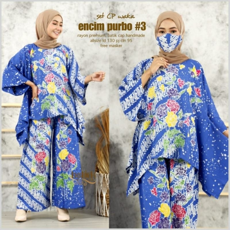 Setelan Wanita Import Set Encim Purbo Waka ( Blue ) Free Masker