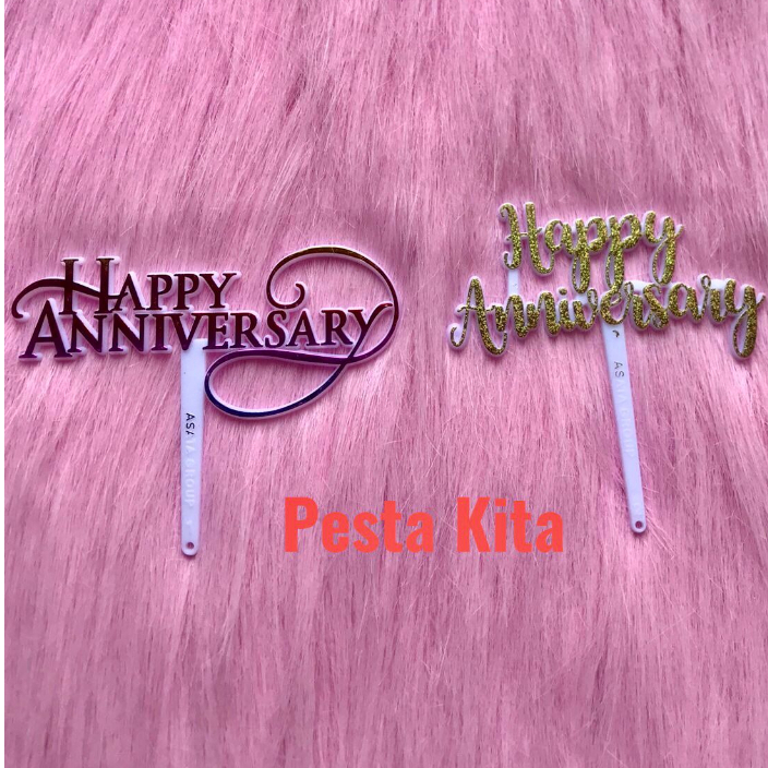 Cake Topper Tusukan Hiasan Kue Happy Anniversary Reg