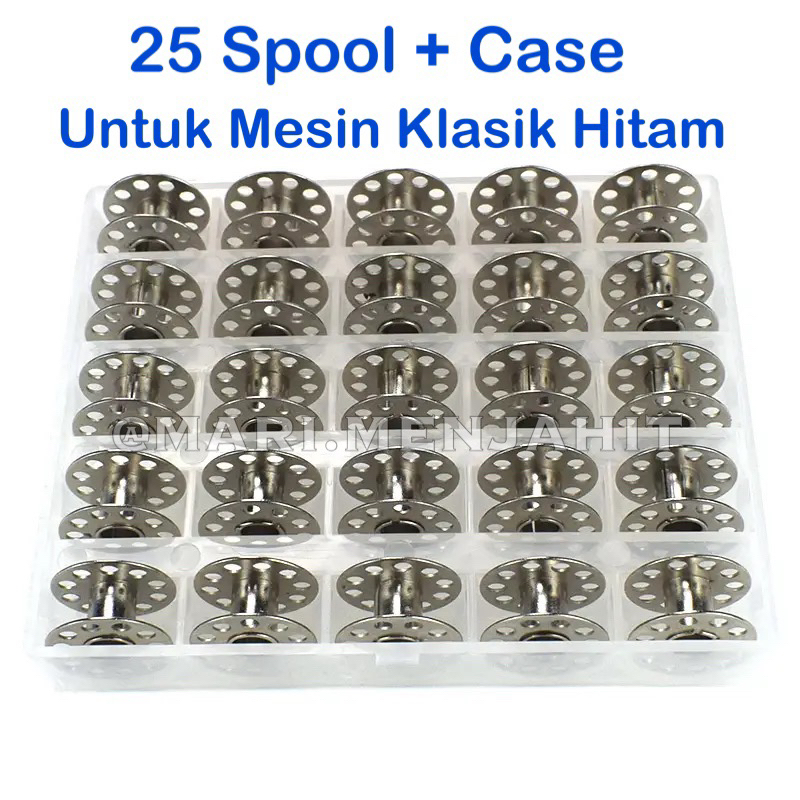 25 Pcs Spool + Case Spool Bobbin Palet Benang Mesin Jahit Rumah Tangga Klasik Singer Butterfly