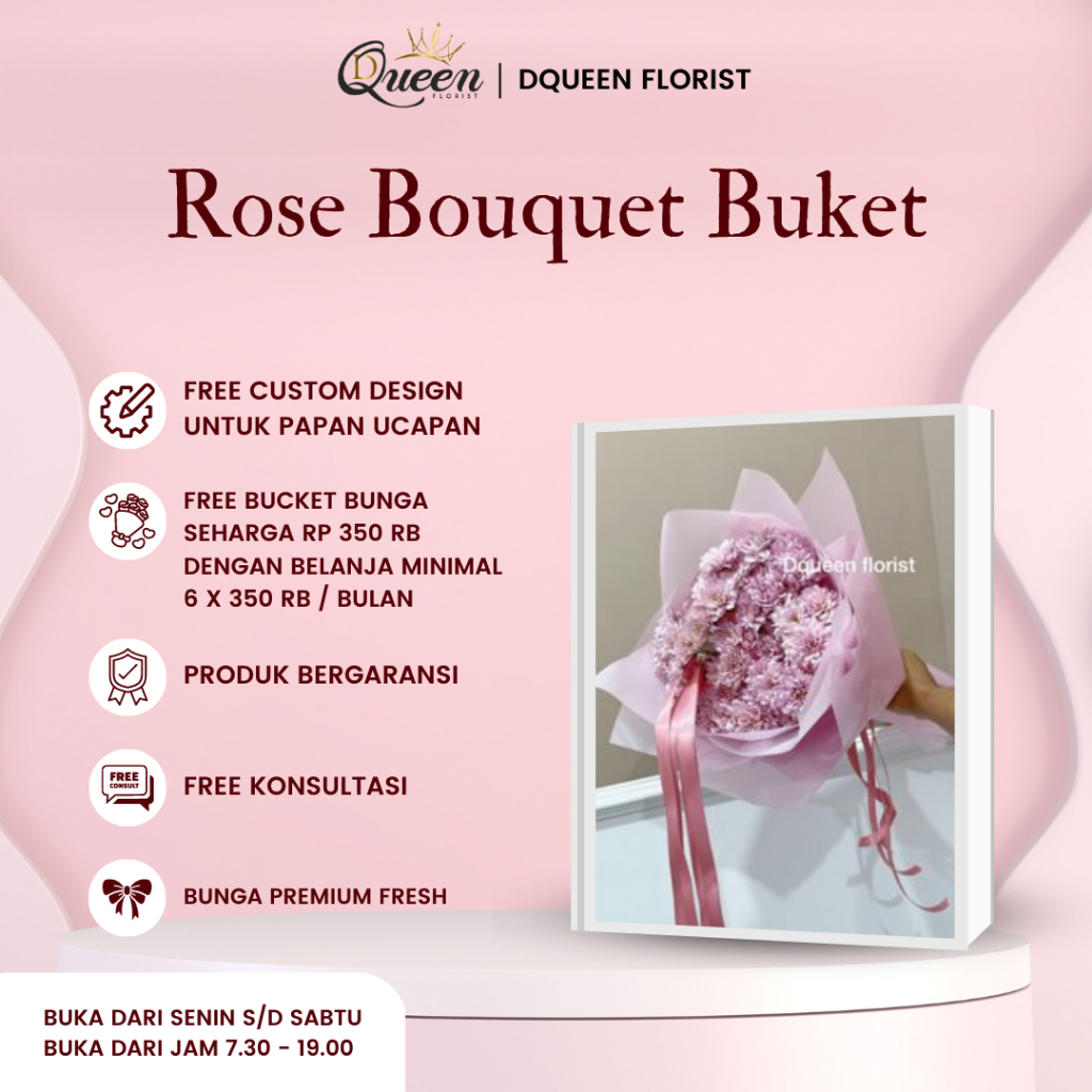 DQueen Florist Rose Buket Bucket Bunga Wisuda Flower Bucket Bouqet Besar Mawar Merah Wedding Nikahan Asli Segar Murah Anniversary 2416