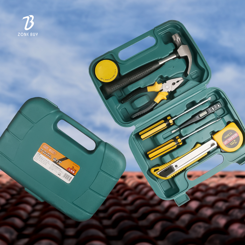 (9in1) Tool Kit Perkakas Alat Repairing Multi Set 9 Pcs / Tool Box Set Perkakas Palu Tang Obeng Kunci Pas Cutter