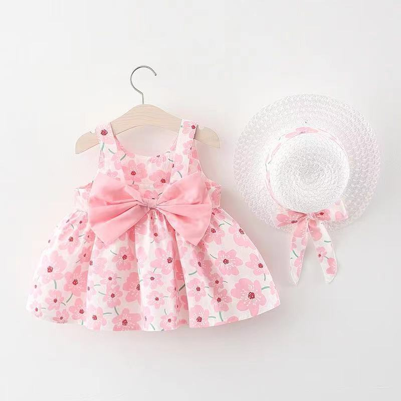 Summer Set - Dress Topi Setelan Baju Bayi Perempuan - Size Baby 0 - 12 Bulan - Lillegifts