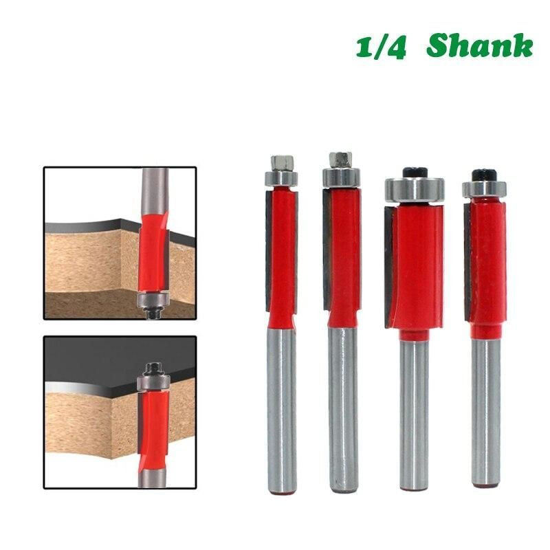 4pcs Mata Profil Router 1/4 Flush Trim Router Bits Mata Profil Lurus Flush Trimmer Bits Untuk Pemangkasan Kayu