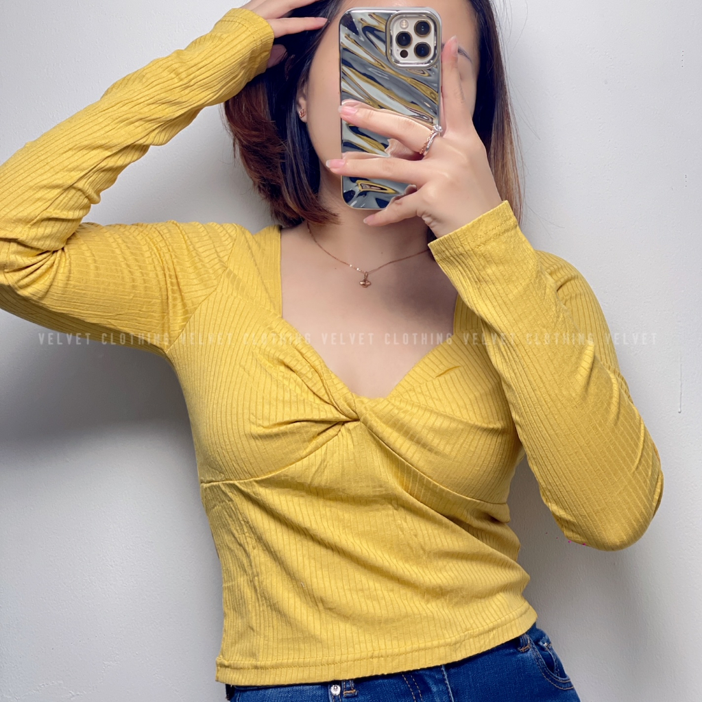 Blouse SquareNeck Long sleeve Knit / Atasan Lengan Panjang Rajut Wanita 4736