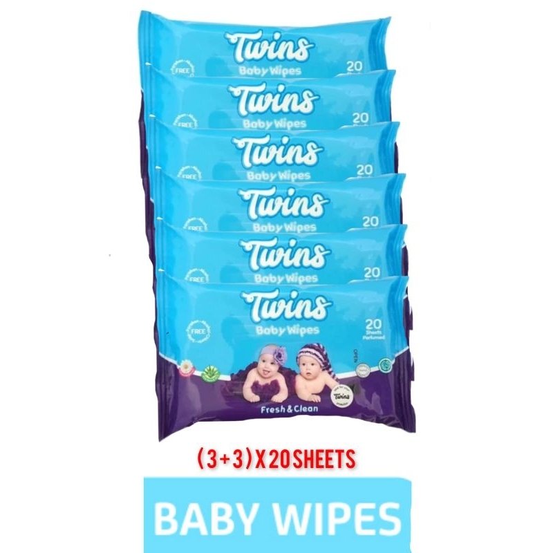 TWINS TISSUE BASAH BAYI ISI 20 Sheet x 6 Pack ( Dapat 6 Pack )
