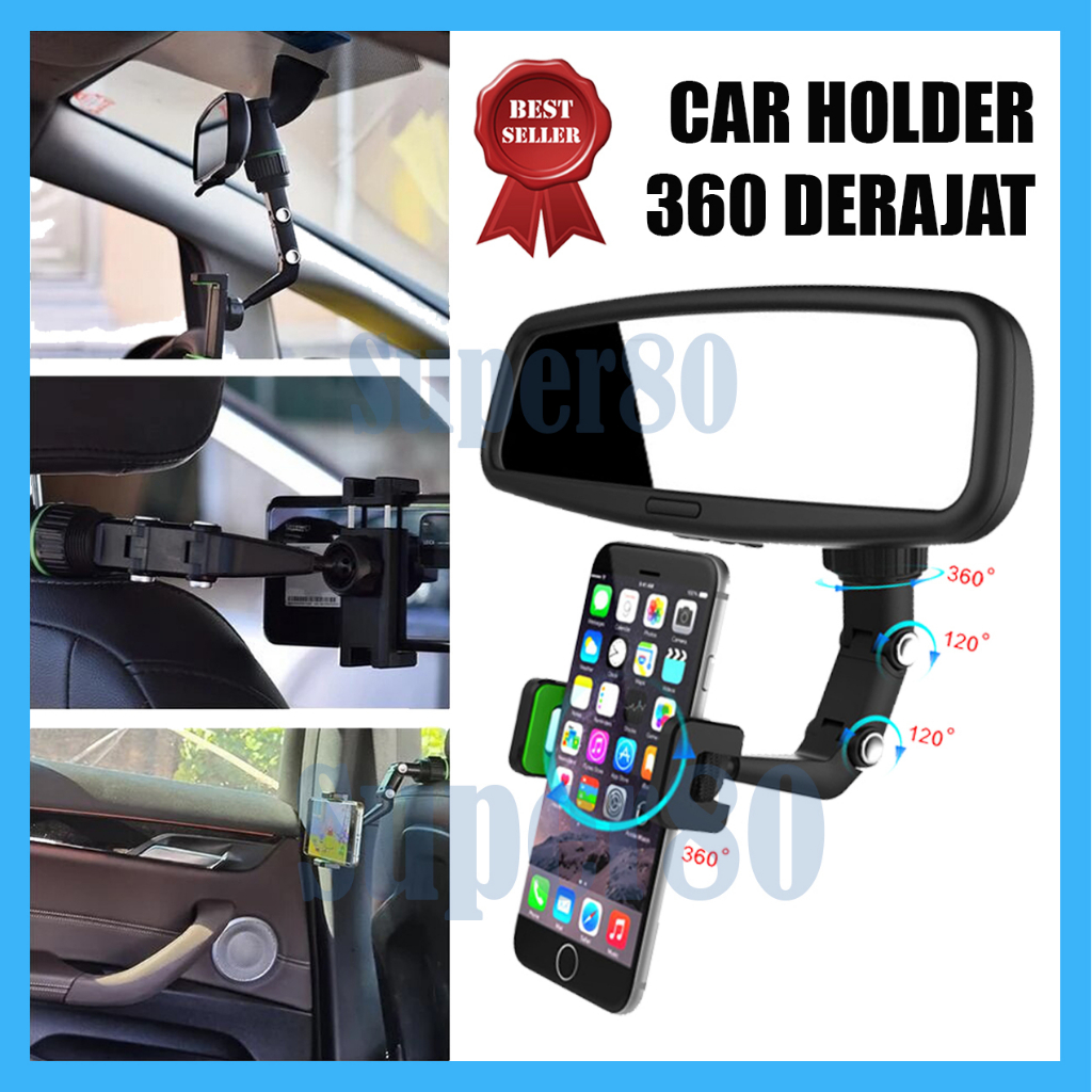 Phone Holder Kaca Spion Mobil Putar 360 Gantung Universal Car Mirror Tengah HP Camera Dashcam GPS