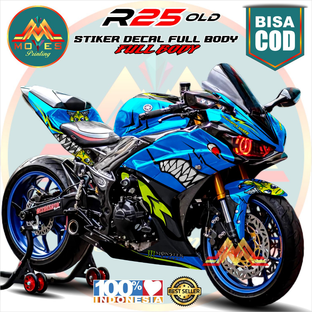 Tahan Lama Stiker Sticker R25 Fullbody Dark Hiu Decal Stiker R25 Full Body Motif Shark Hiu Decal R25