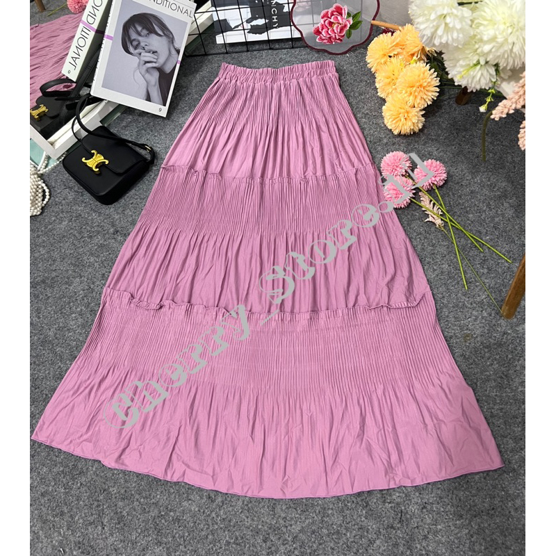 Cherry_KD129 | pleated skirt cabang lidi 3 susun | rok panjang wanita | rok wanita muslim