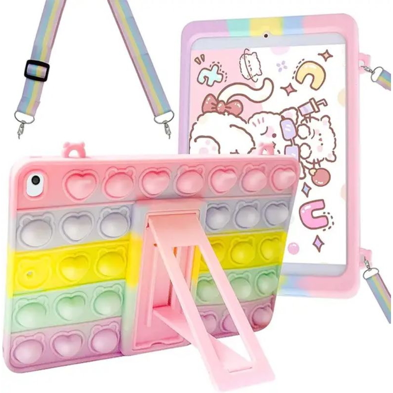 Samsung Galaxy Tab A8 2019 T290 T295 Soft Case Pop it Rainbow Strap Hand Casing Anak