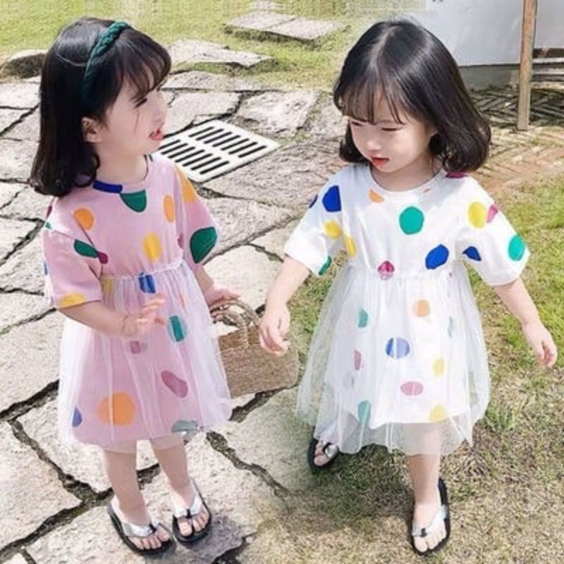 DRESS ANAK 2 3 TAHUN import polka colorful vintage summer dress pantai anak furing premium soft dres