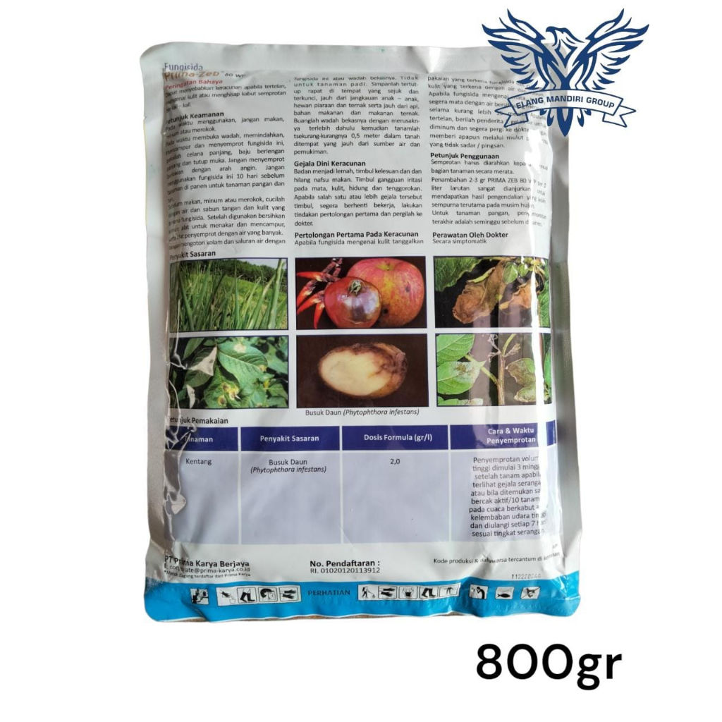 PRIMAZEB 80WP 800gr  Mankozeb 80% Fungisida Protektif Untuk Mengatasi Jamur Busuk Daun dan Buah  dithane PT. Prima Karya