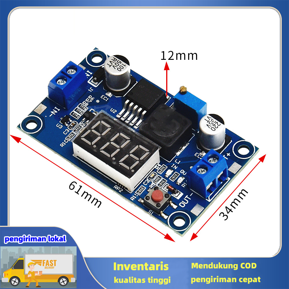 LM2596 KONVERTER STEP DOWN DC TO DC DENGAN DISPLAY 7 segment step down