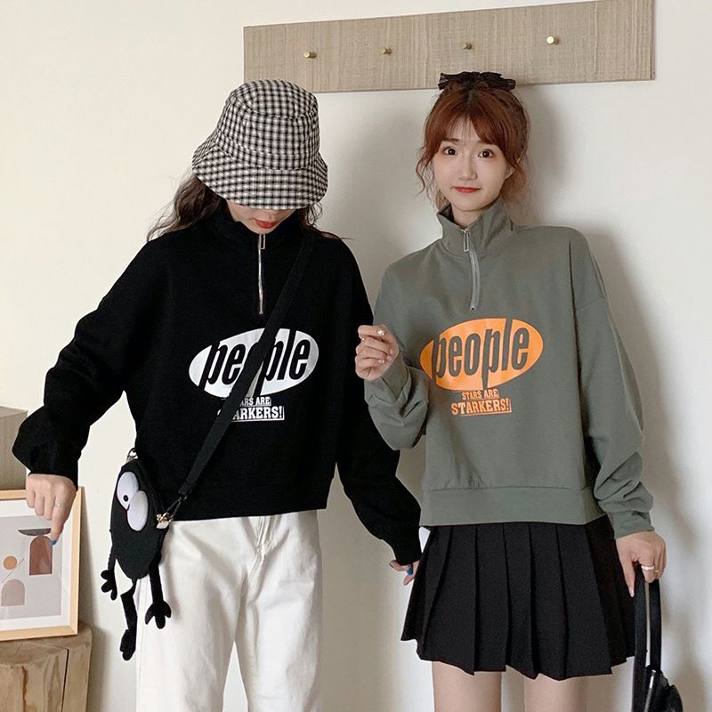 BEARYJEANS Atasan Wanita Sweatshirt PEOPLE Turtleneck Crop Korean Premium Import - BJ071