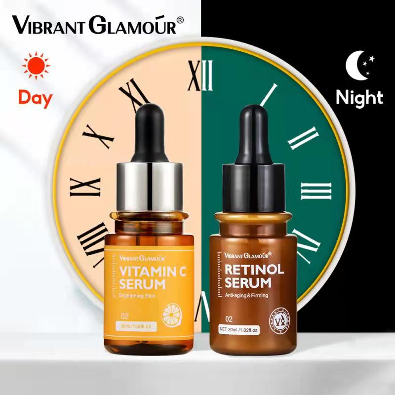 Vibrant Glamour Natural Advanced Retinol Cream Set Anti aging Memudarkan kerutan Night Cream Pelembab Wajah 30g Vit C Cream Pemutih Wajah Meringankan Flek Hitam Skincare Day Cream Set