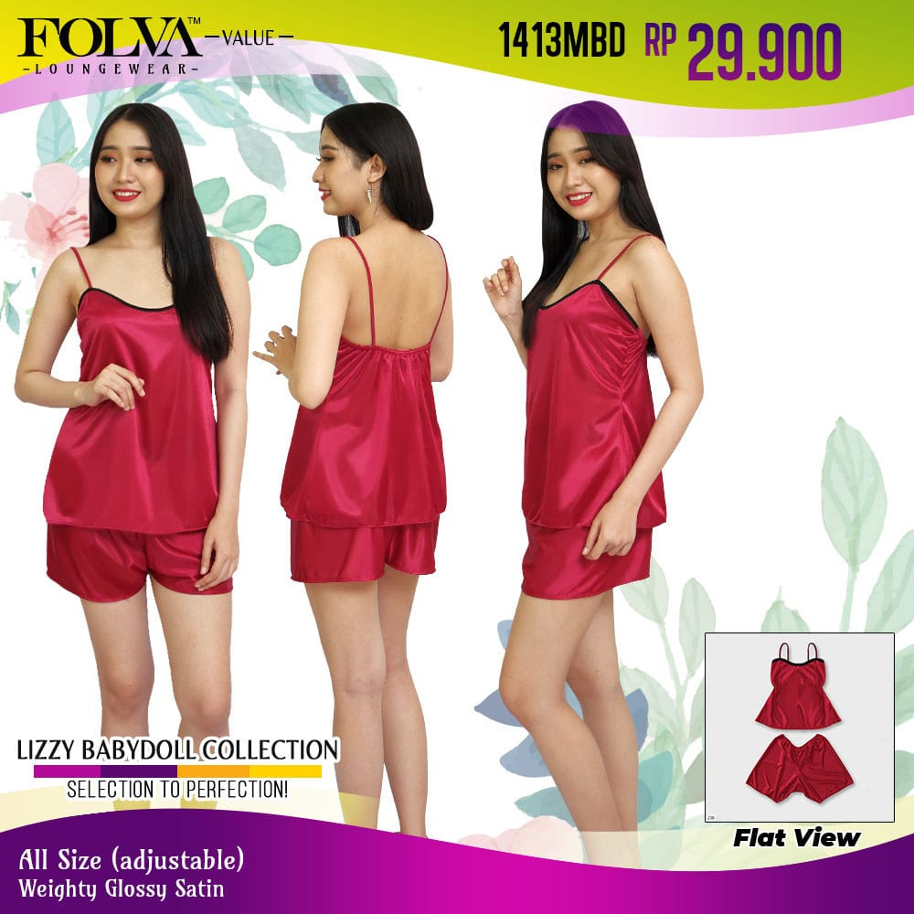 FOLVA tanktop baju tidur set celana pendek satin 1413MBD maroon all size