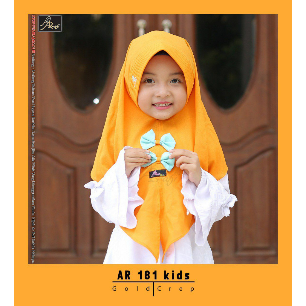 Hijab Arrafi Kids AR 181 Instan Polos Bahan Crep Aksen Pita Ejamas Hijab Store