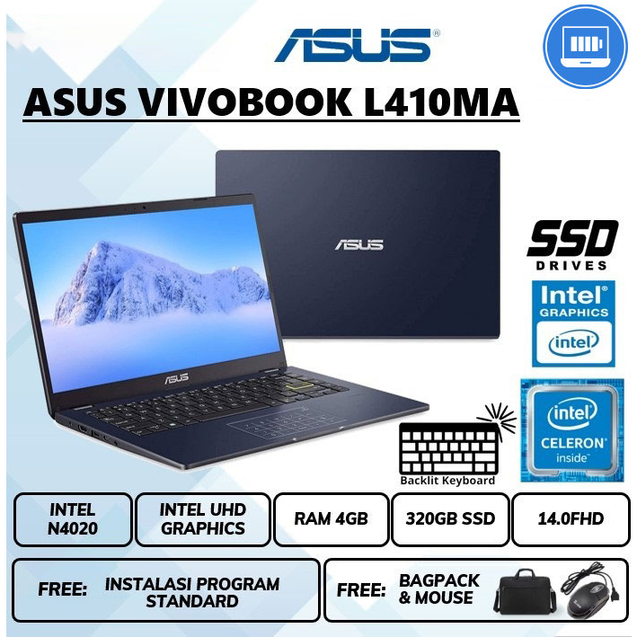 LAPTOP ASUS VIVOBOOK L410MA INTEL N4020 KEYBOARD BACKLIT 14.0 FHD