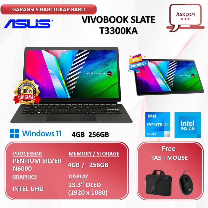 Laptop Asus VivoBook Slate T3300KA OLED 2IN1 TOUCH PENTIUM SILVER N6000 4GB 256GB W11+OHS365 13.3 IPS