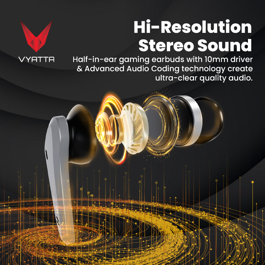 VYATTA AIRBOOM NITRO P TWS BLUETOOTH HEADSET EARPHONE GAMING MODE 40 MS SLIM 14 IN 1 TOUCH SENSOR