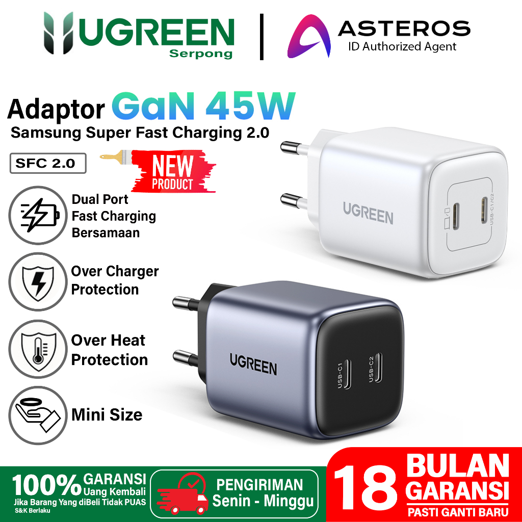 UGREEN Kepala Charger GaN 45w Samsung Super Fast Charging 2.0 Cable C to C