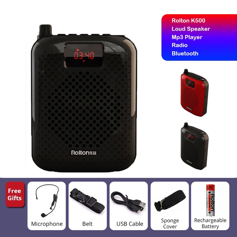 ⚡BIG END SALE⚡ Rolton K500 Penguat Suara 5W 2200mAh Multifungsi Speaker Suara Pribadi Portabel dengan Tampilan Mikrofon untuk Pidato Guru