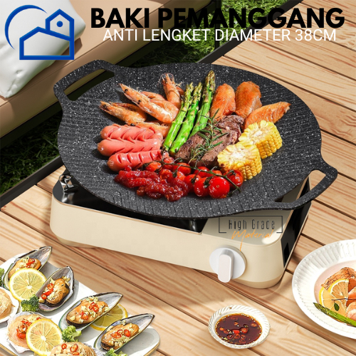 Baki Pemanggang Korea BBQ Baki Pemanggang Anti Lengket Alat pemanggang / Tempat pemanggang bulat BBQ Piring pemanggang homestation